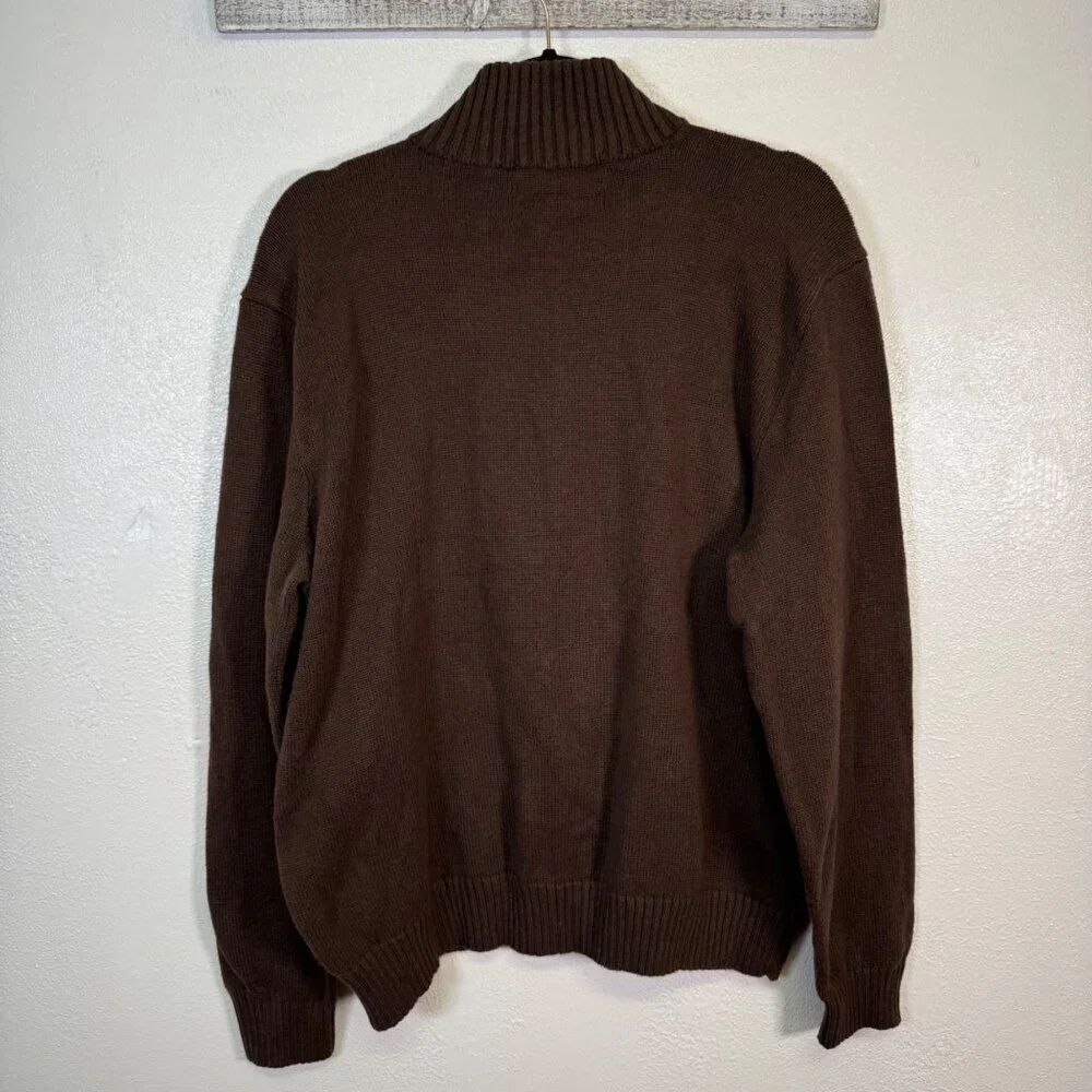 Polo Ralph Lauren Brown Cotton Knit 1/4 Zip Sweater Academia Preppy Y2K Large